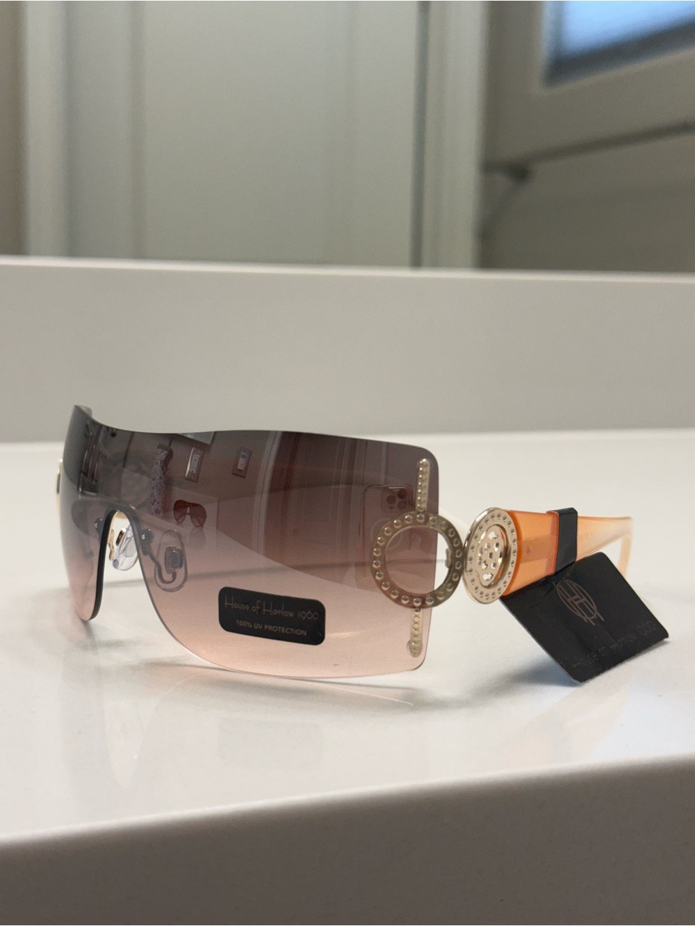 House of Harlow 1960 BROWN Gradient Rimless Shield Sunglasses NWT